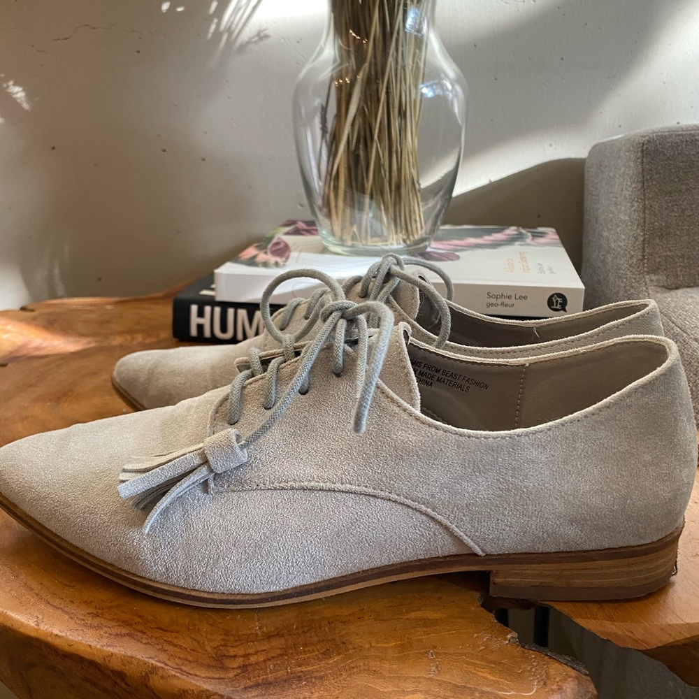 Grey suede loafers